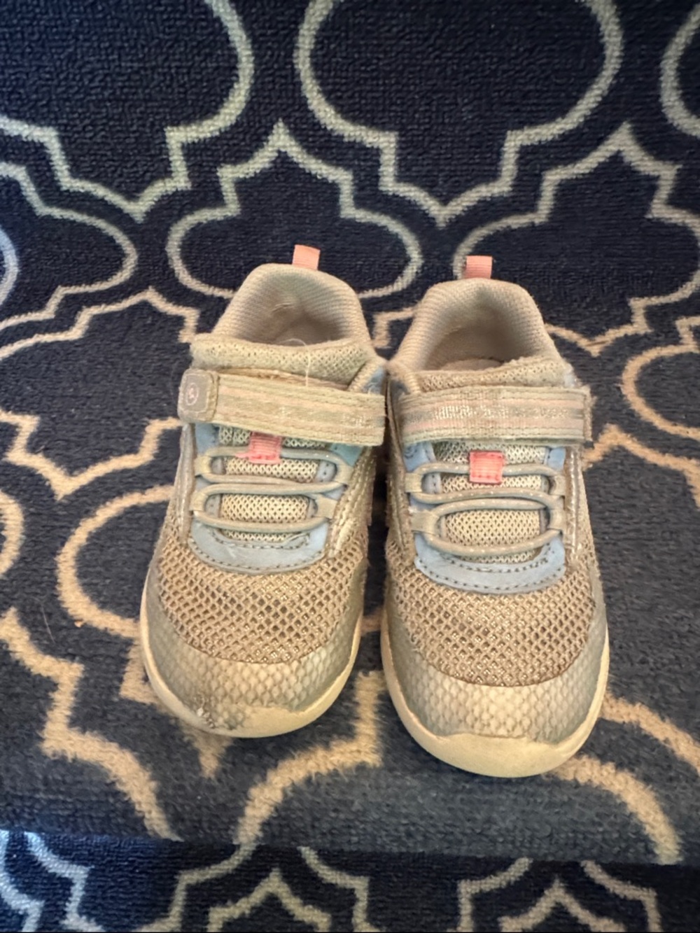 Stride Rite Beige Mesh Sneakers with Pink Accents